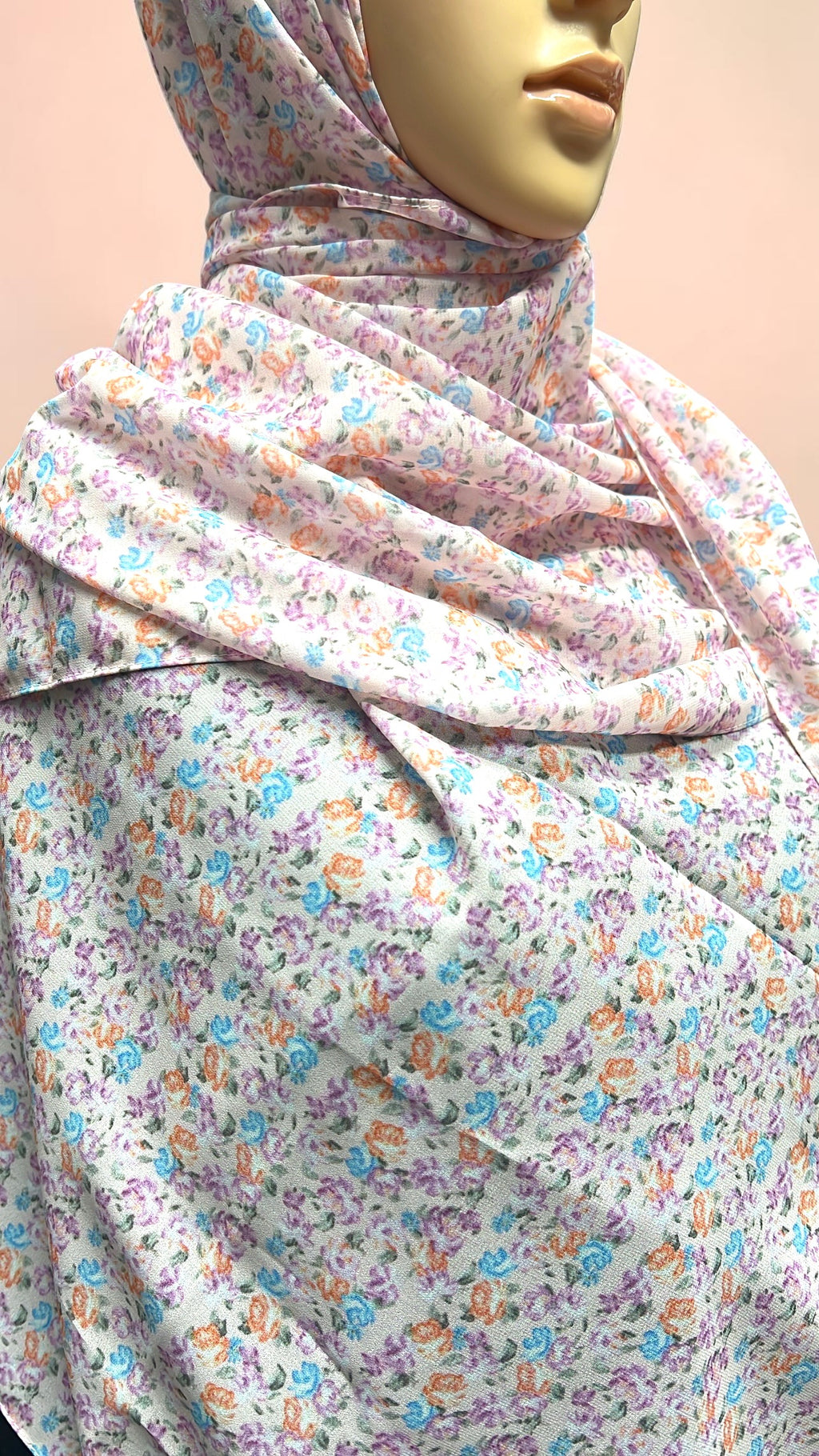 Printed Chiffon Hijab – Cotton Candy | Pink & Blue Flowers | Lightweight Modest Hijab