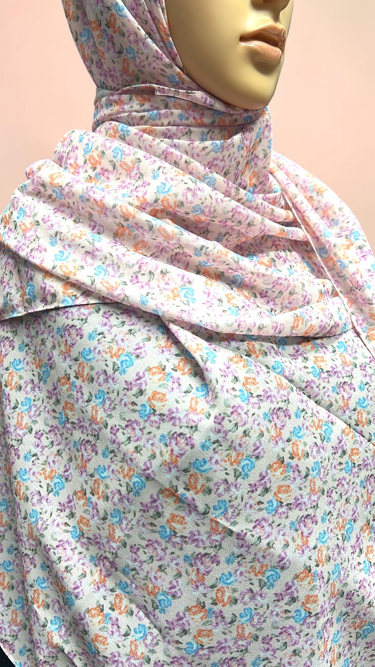 Printed Chiffon Hijab – Cotton Candy | Pink & Blue Flowers | Lightweight Modest Hijab