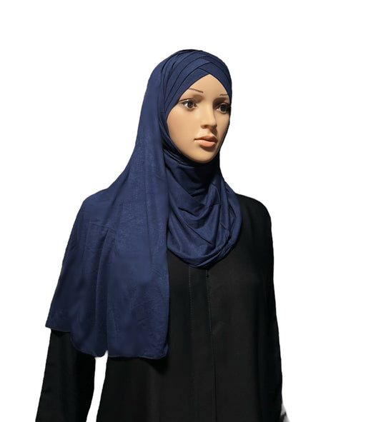 Criss Cross Jersey Hijab - Navy Blue