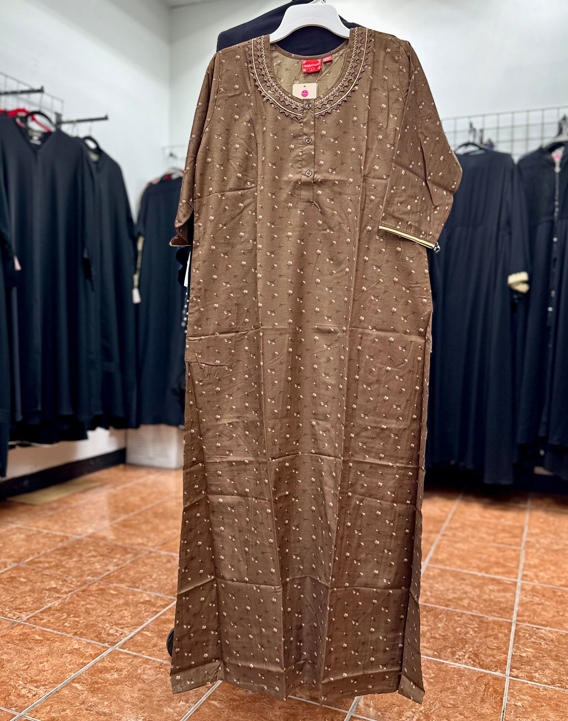 3/4 Sleeve Cotton Blend Maxi Nightgown