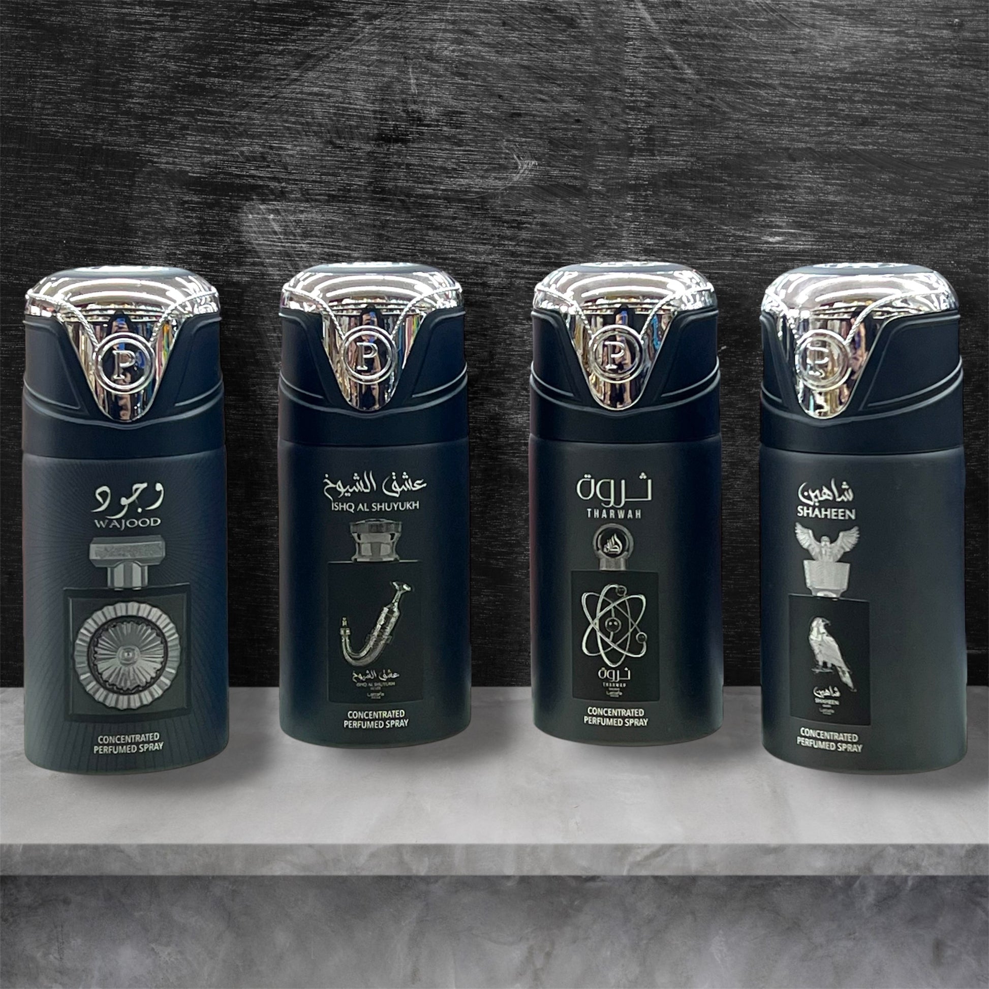 (MENS BUNDLE) Lattafa Body Sprays - 200ml (Wajood, Ishq Al Shuyukh, Tharwah, Shaheen Silver)