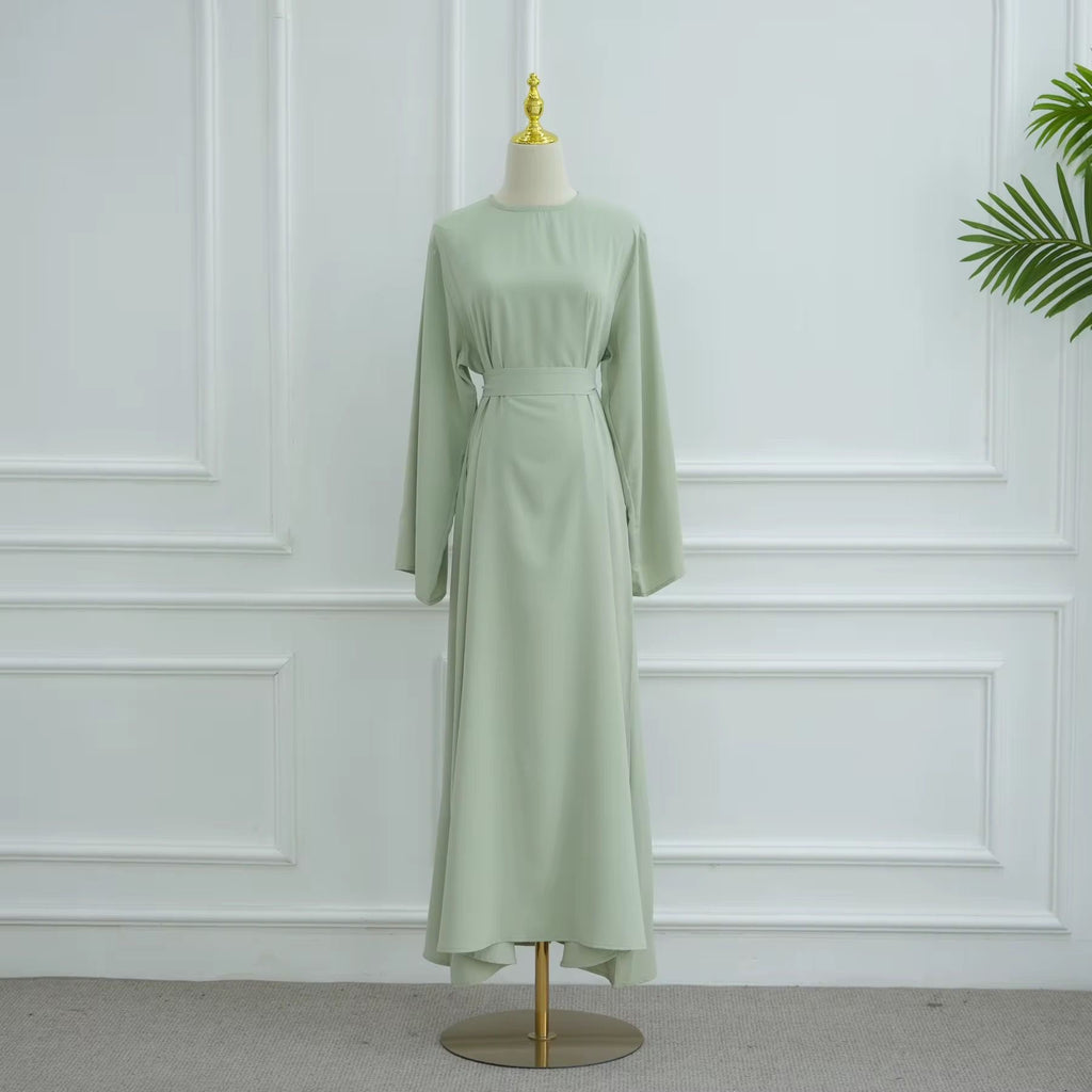 Women’s One Piece Casual Nida Abayas with Pockets + Belt