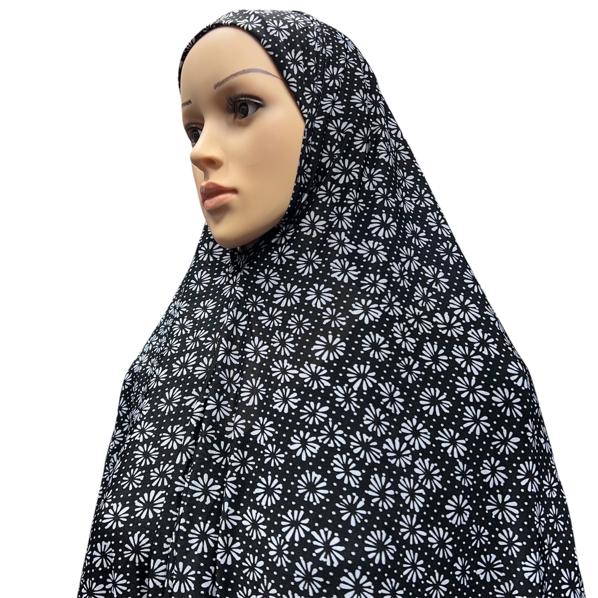 XXXL Women’s Printed Prayer Hijab - Black Sunflower