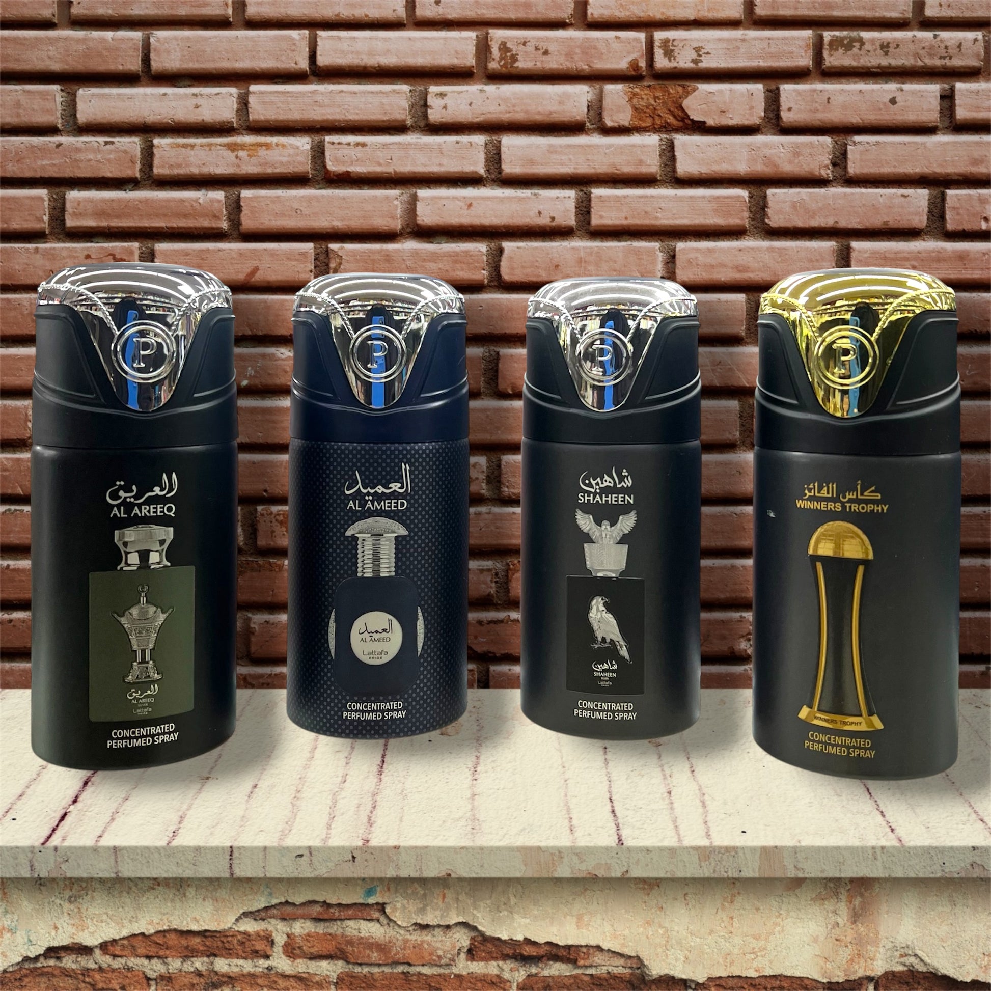 (MENS BUNDLE) Lattafa Body Sprays - 200ml (Al Areeq Silver, Al Ameed, Shaheen Silver, Winners Trophy)