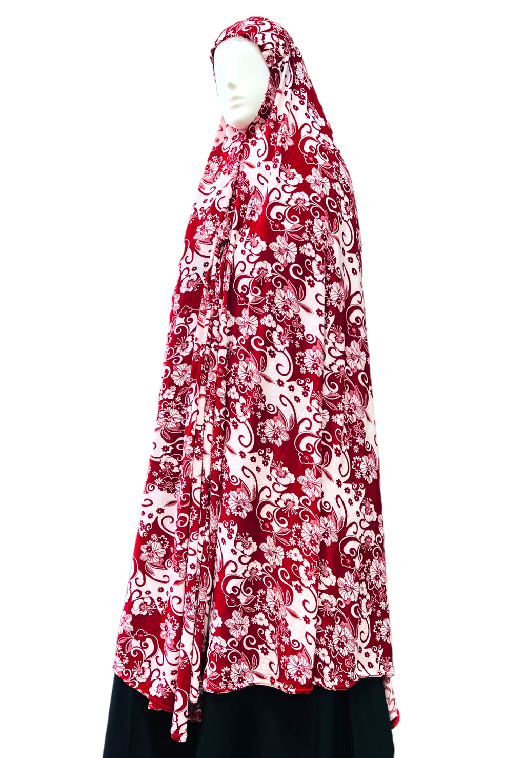 XXXL Women’s Printed Prayer Hijab - Red Floral