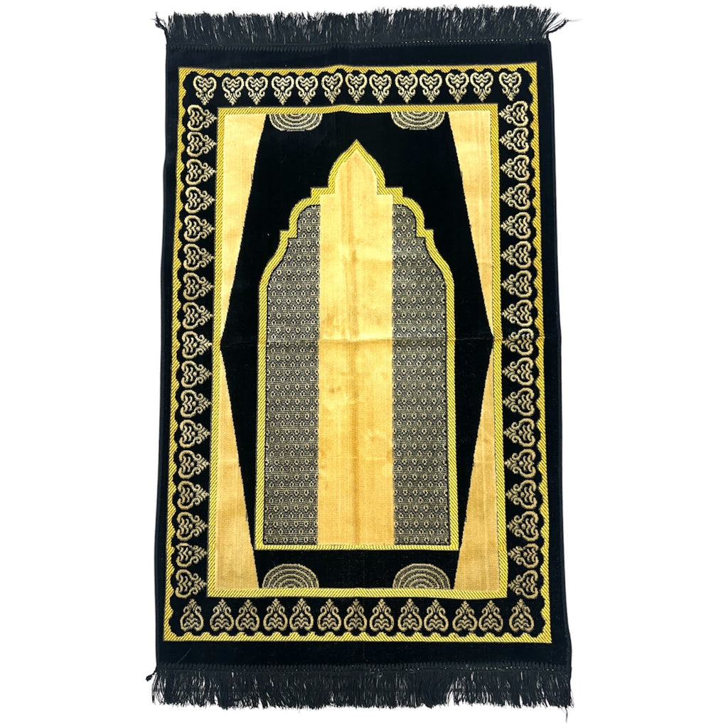 Classic Black Islamic Prayer Rug - Soft Janamaz for Everyday Prayer