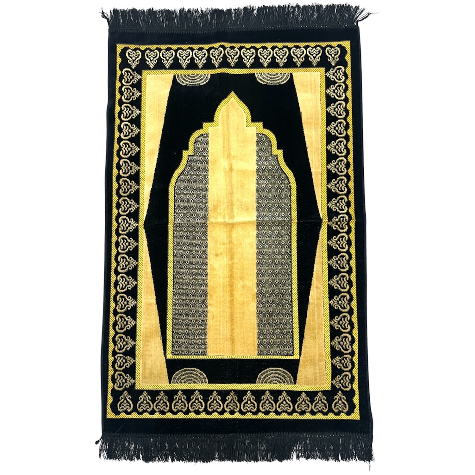 Classic Black Islamic Prayer Rug - Soft Janamaz for Everyday Prayer