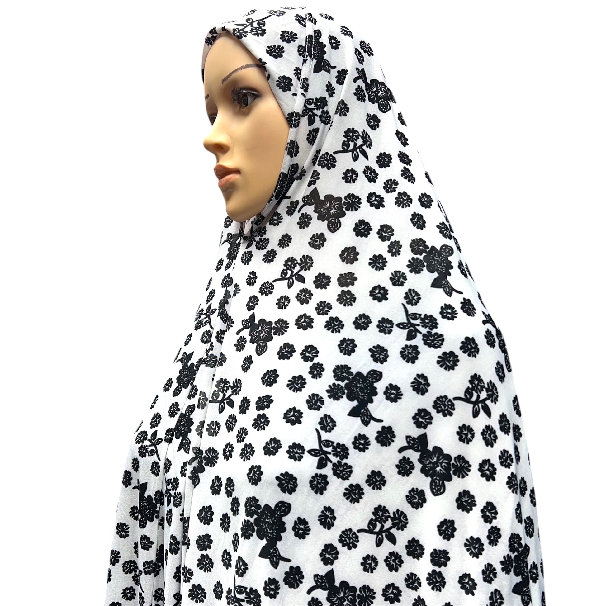 XXXL Women’s Printed Prayer Hijab - White Floral