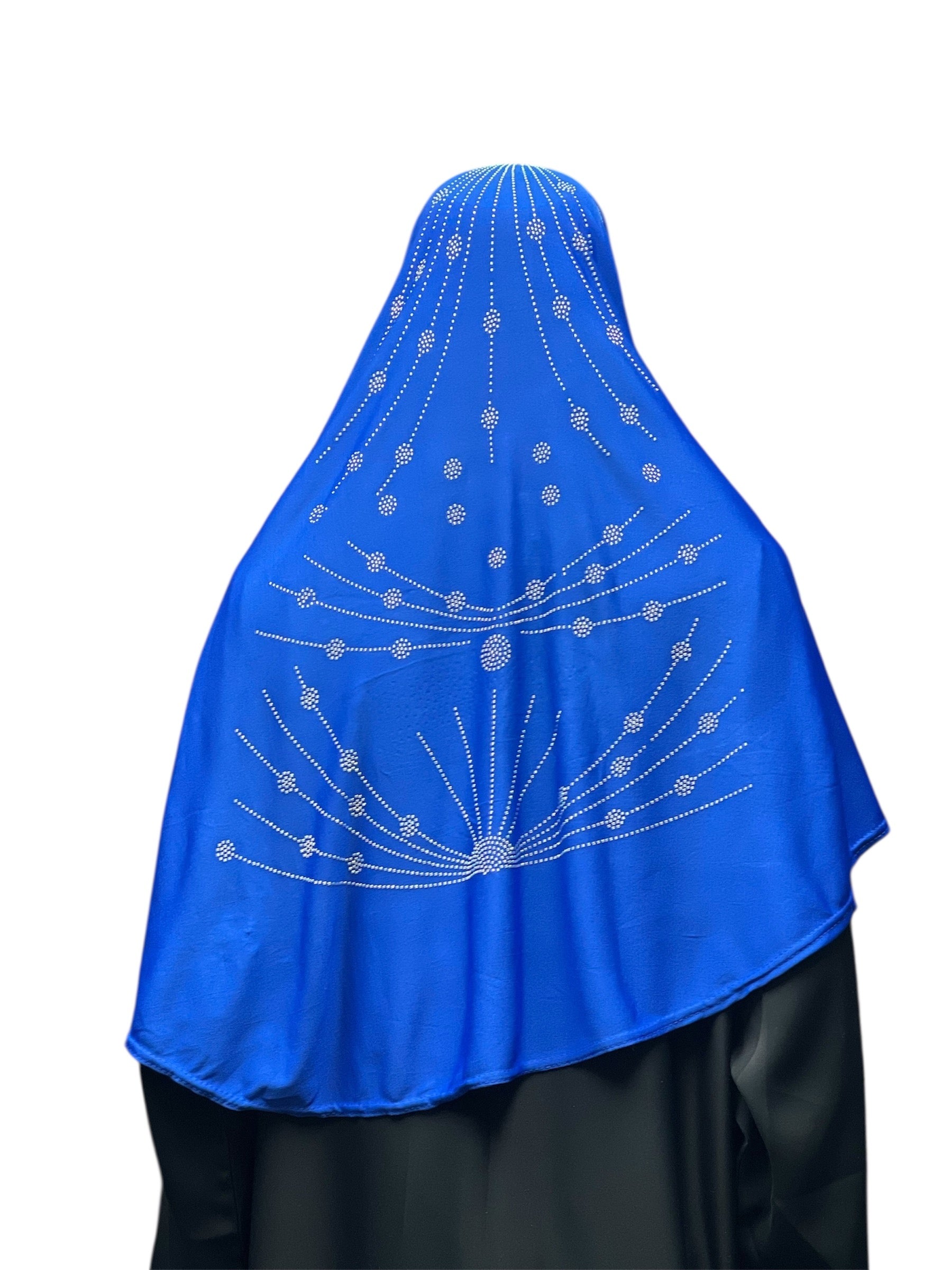 Girls Solid 1 Piece Slip On Hijab with Rhinestones  - Royal Blue