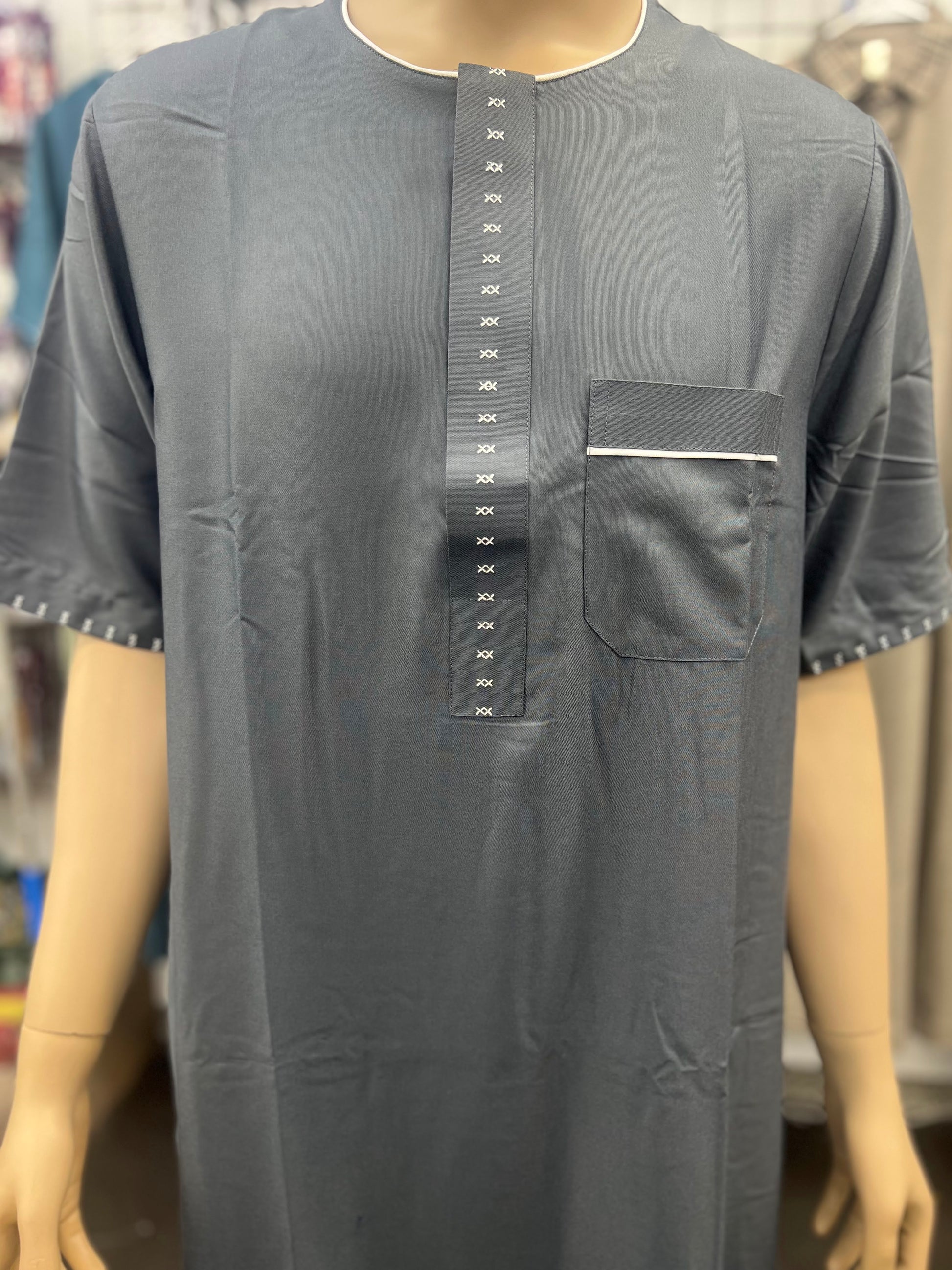 Al Haramain Men's Moroccan Short Sleeve Thobe - Dark Gray