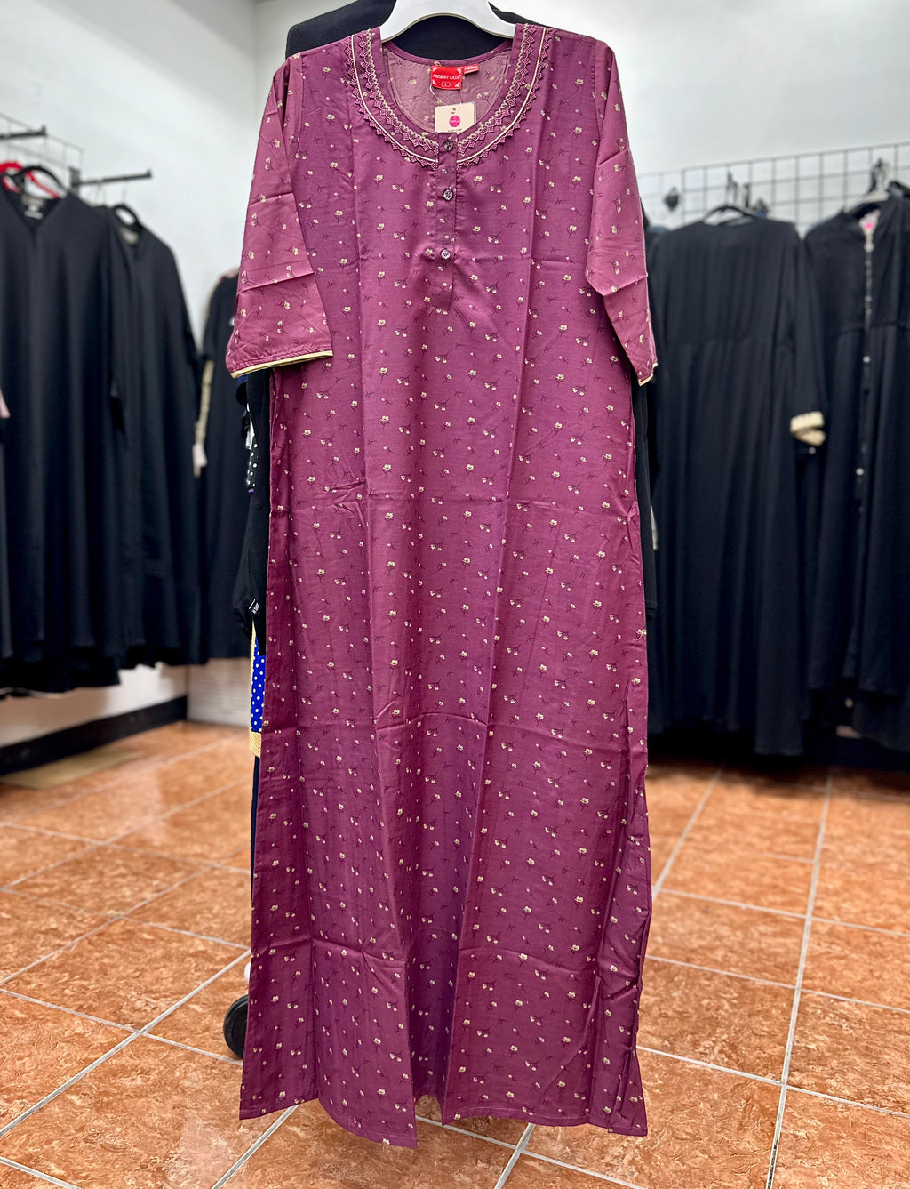 3/4 Sleeve Cotton Blend Maxi Nightgown