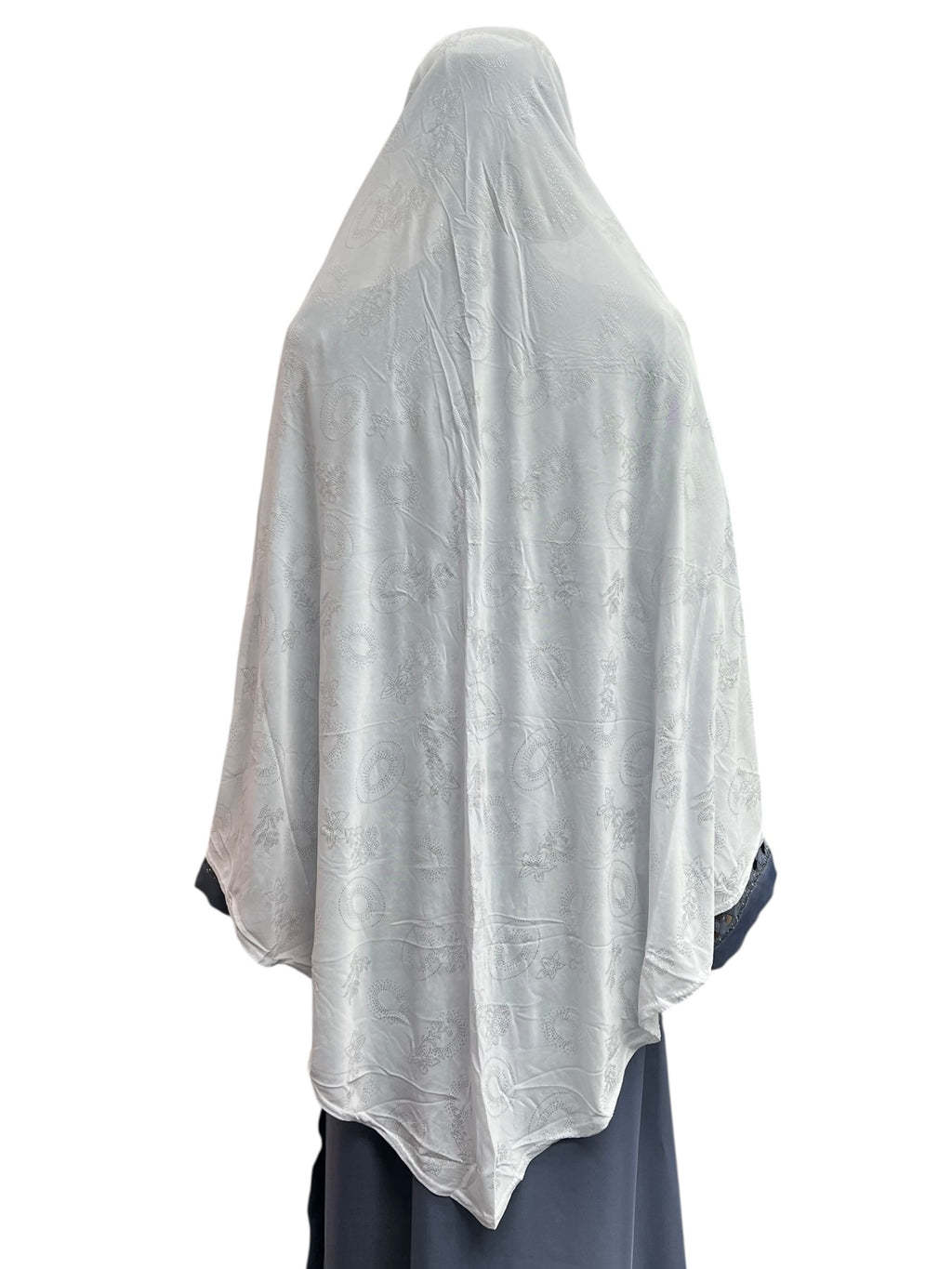XL One-Piece Instant Hijab with Silver Rhinestones - White