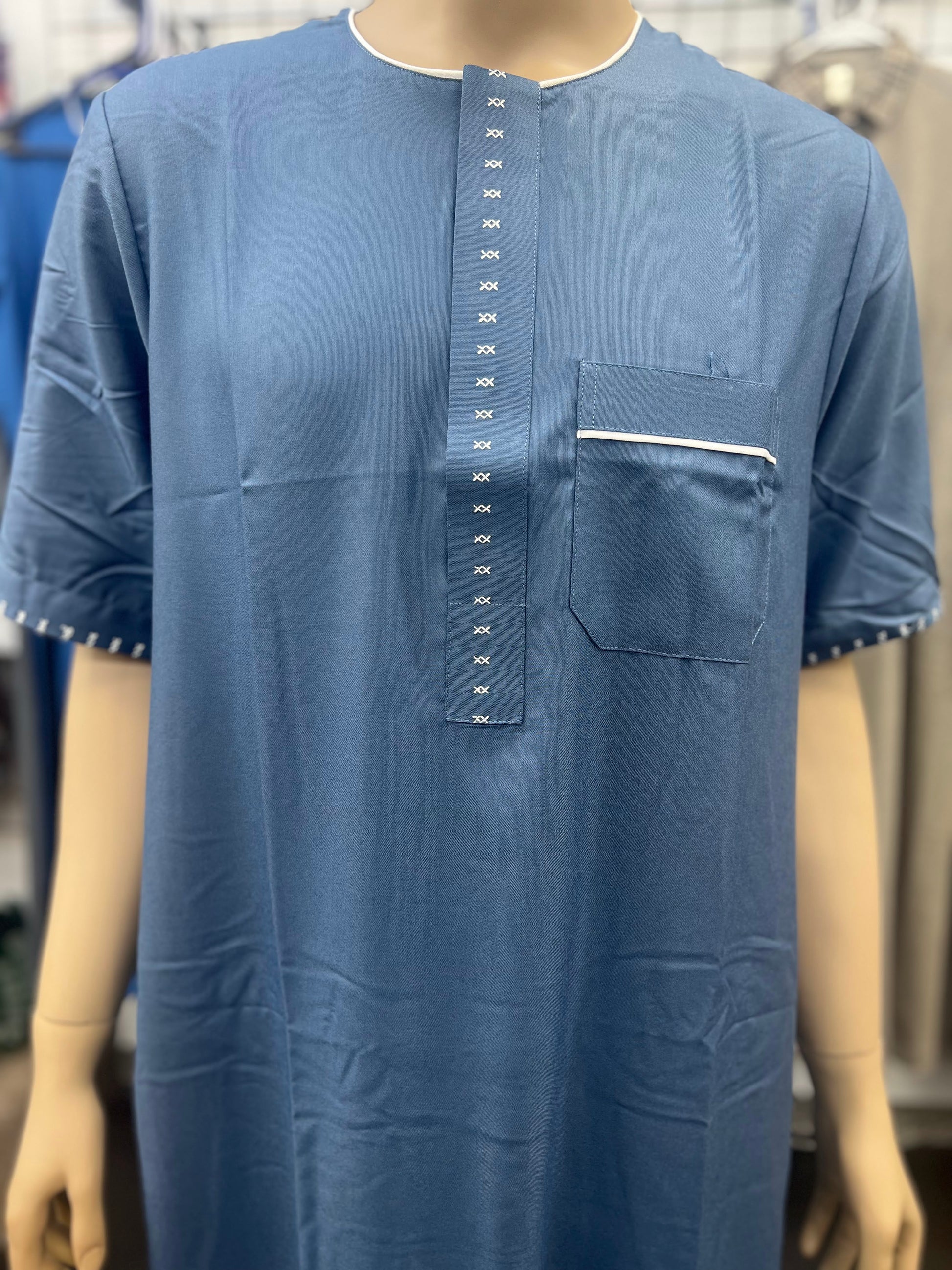 Al Haramain Men's Moroccan Short Sleeve Thobe - Light Blue