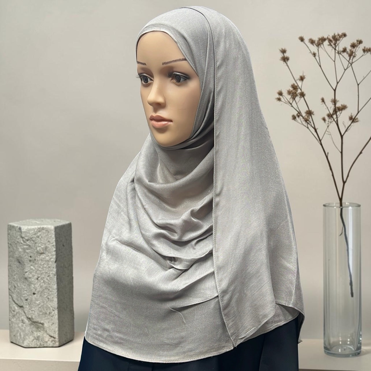 Cloud Gray Standard Modal Hijab – Soft Non-Slip Muslim Hijab Scarf | All-Day Comfort