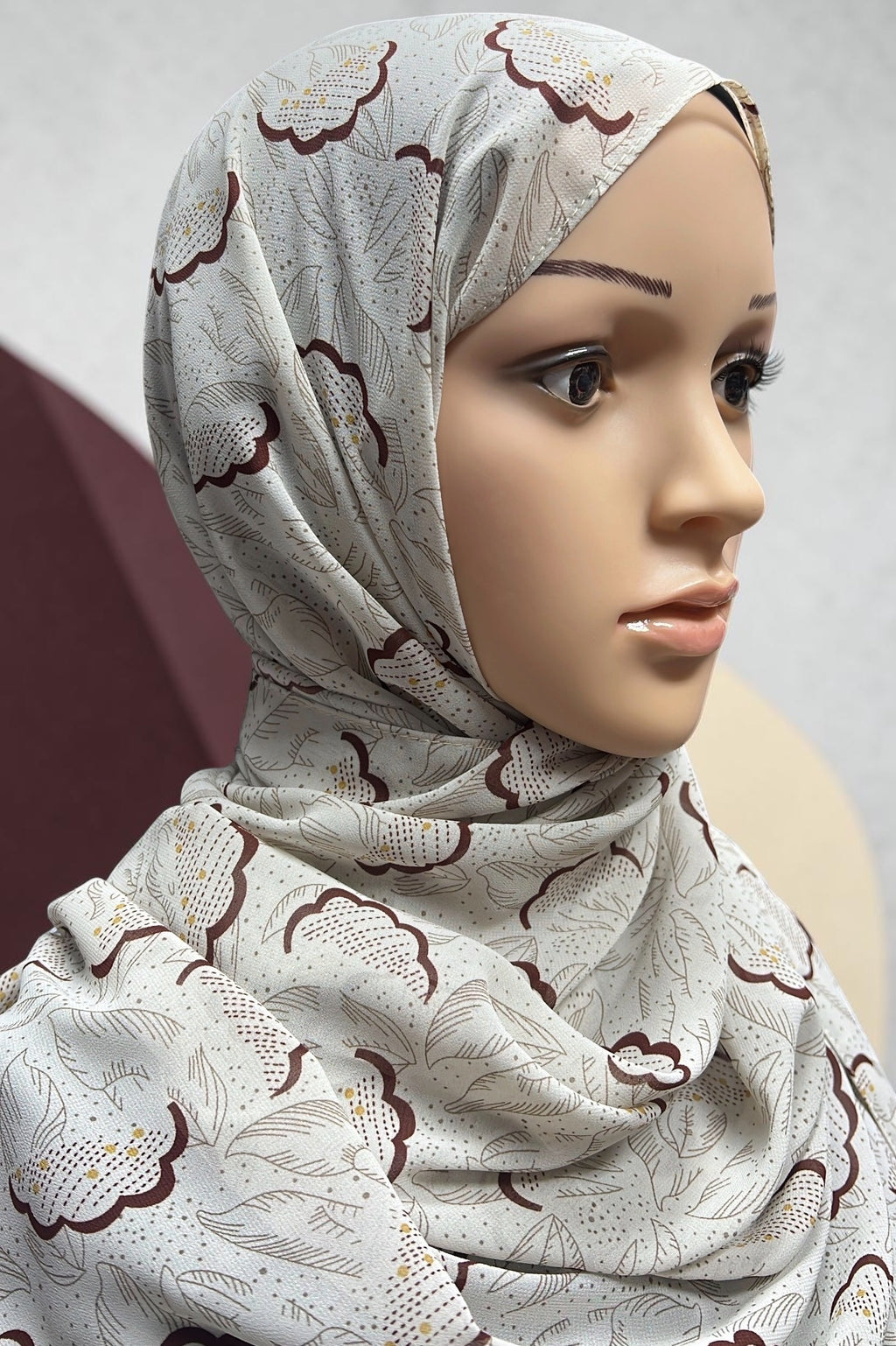 Printed Chiffon Hijab – Office Brown | Lightweight Modest Hijab