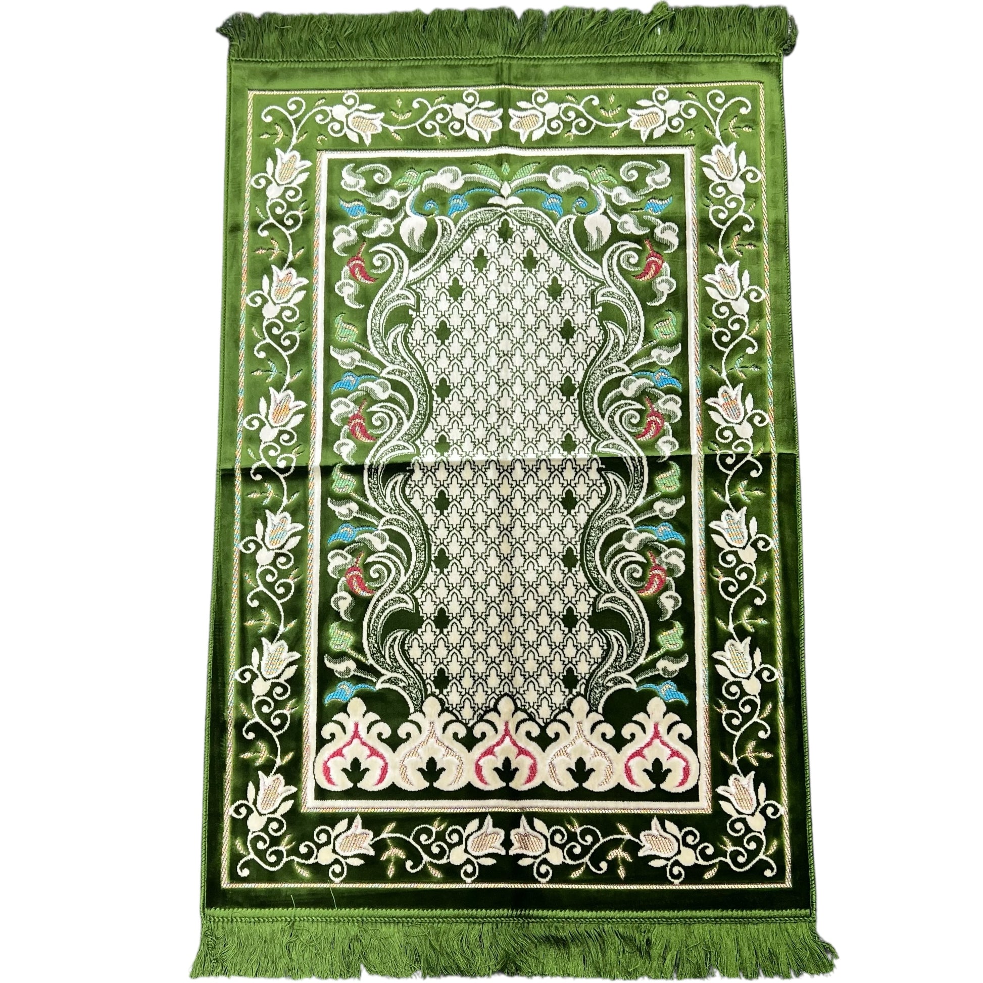 Luxury Green Floral Islamic Prayer Mat - Soft Janamaz