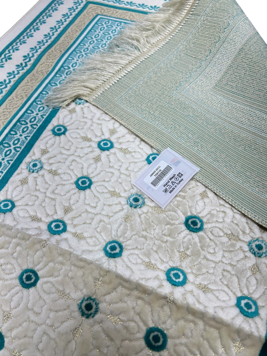 Luxury Teal Islamic Prayer Rug | Soft Velvet Janamaz