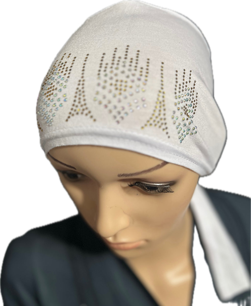 Cotton Blend Cap - White Rhinestone