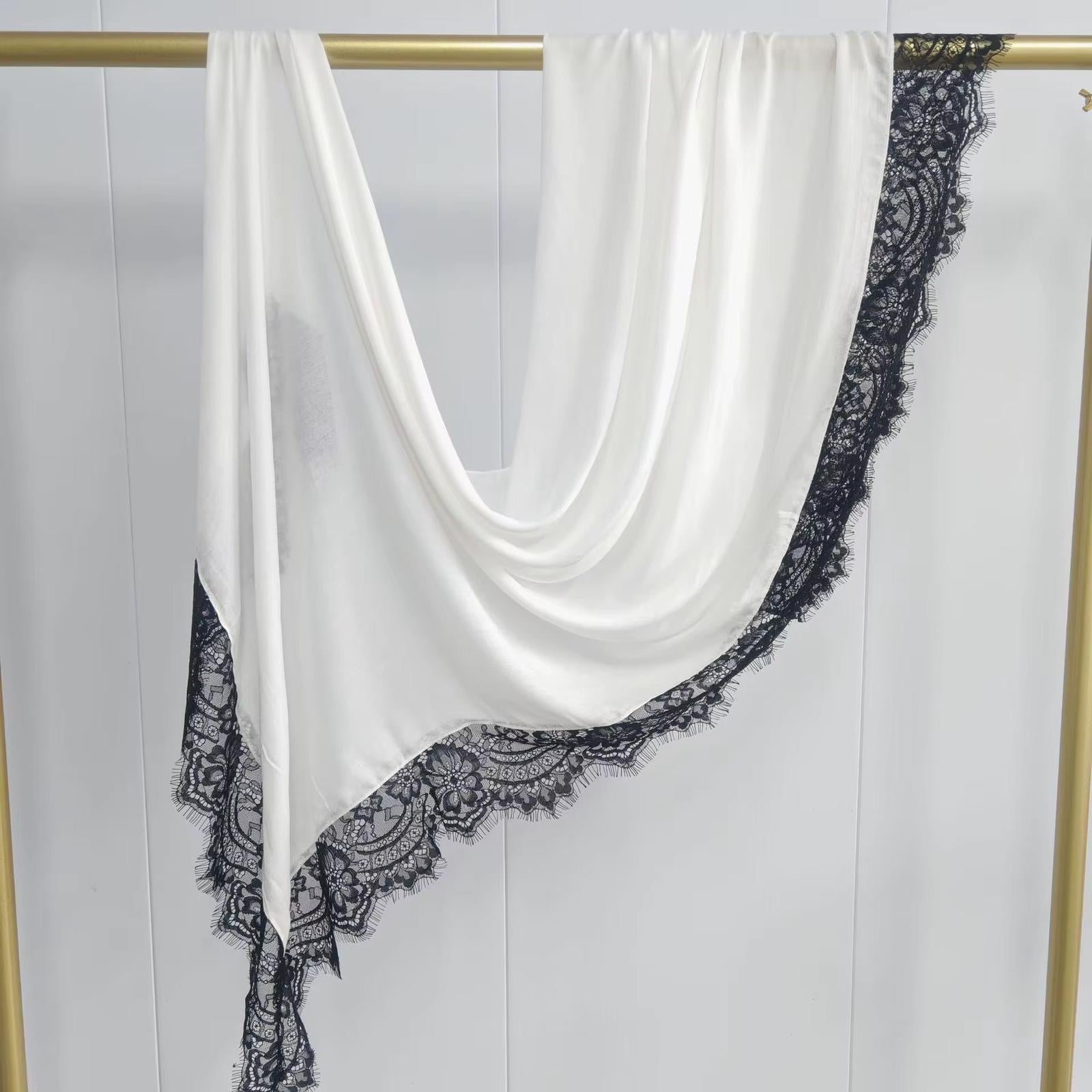Lace Modal Hijab - White & Black