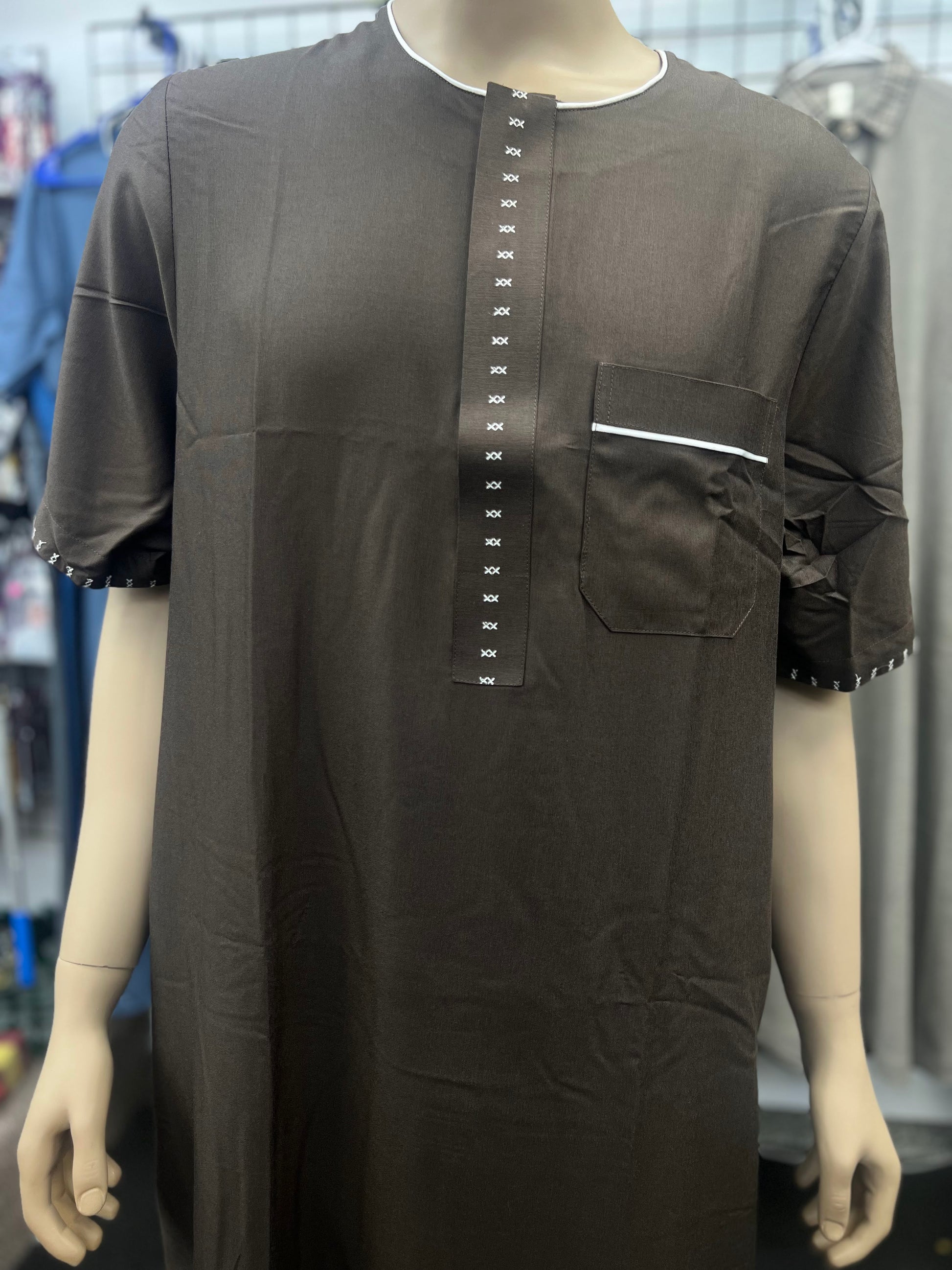 Al Haramain Men's Moroccan Short Sleeve Thobe - Dark Brown