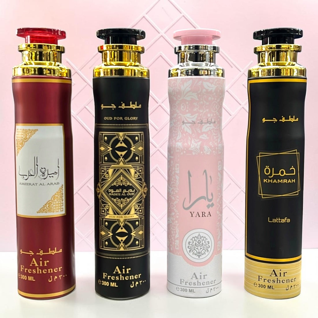 (4 PACK BUNDLE) Lattafa Air Fresheners - Yara, Ameerat Al Arab, Badee Al Oud, Khamrah
