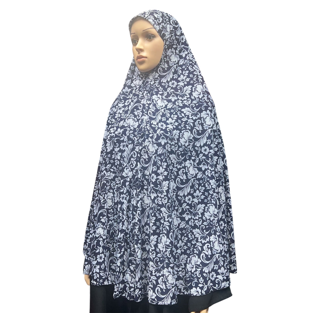 XL Women’s Printed Prayer Hijab - Navy Blue Floral