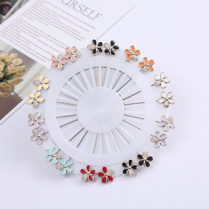 Flowers Straight Hijab Pins Wheel
