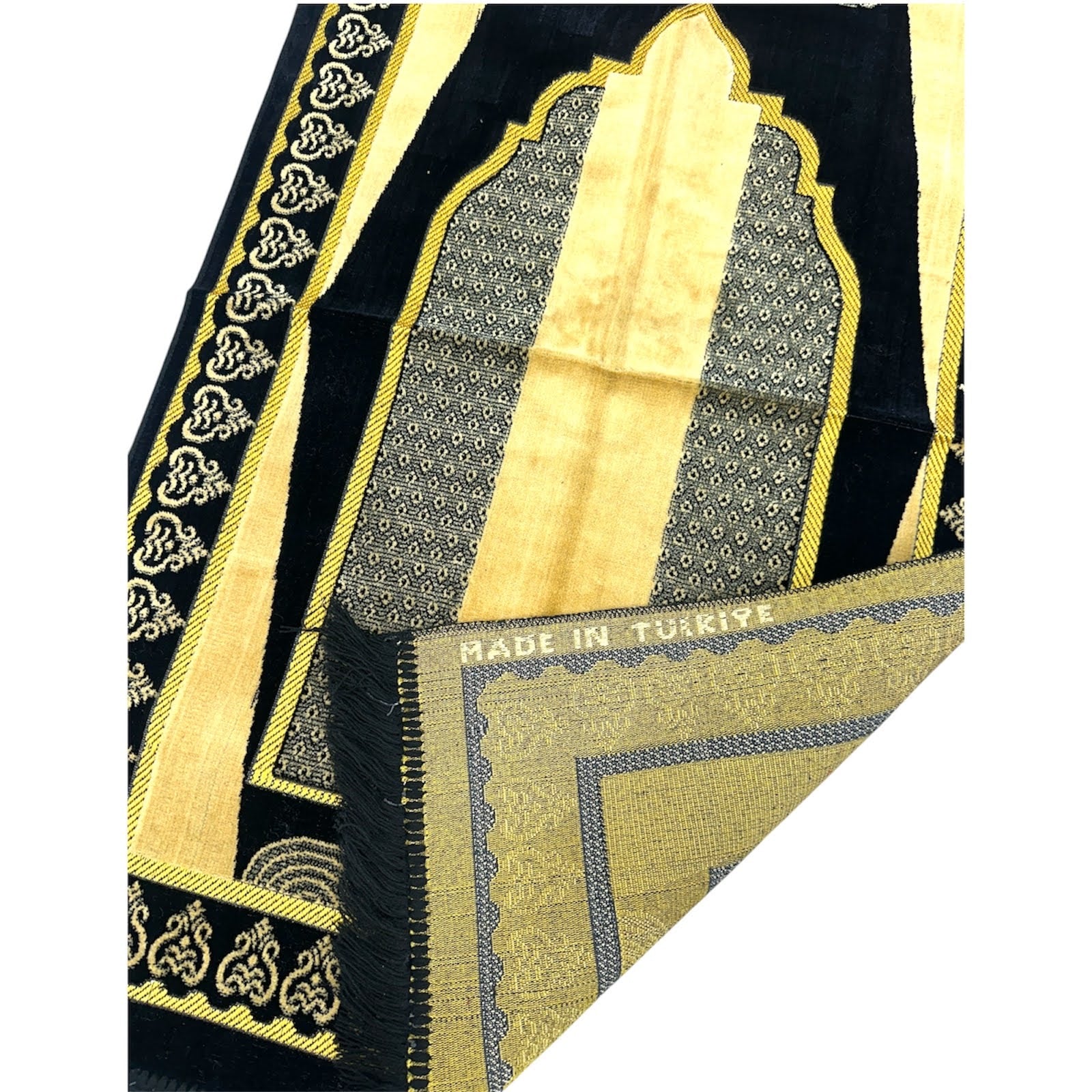 Classic Black Islamic Prayer Rug - Soft Janamaz for Everyday Prayer