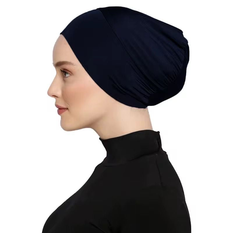 Navy Blue Jersey Bonnet Hijab Undercap – Closed-Back Cooling Cap for Muslim Women | All-Day Hold