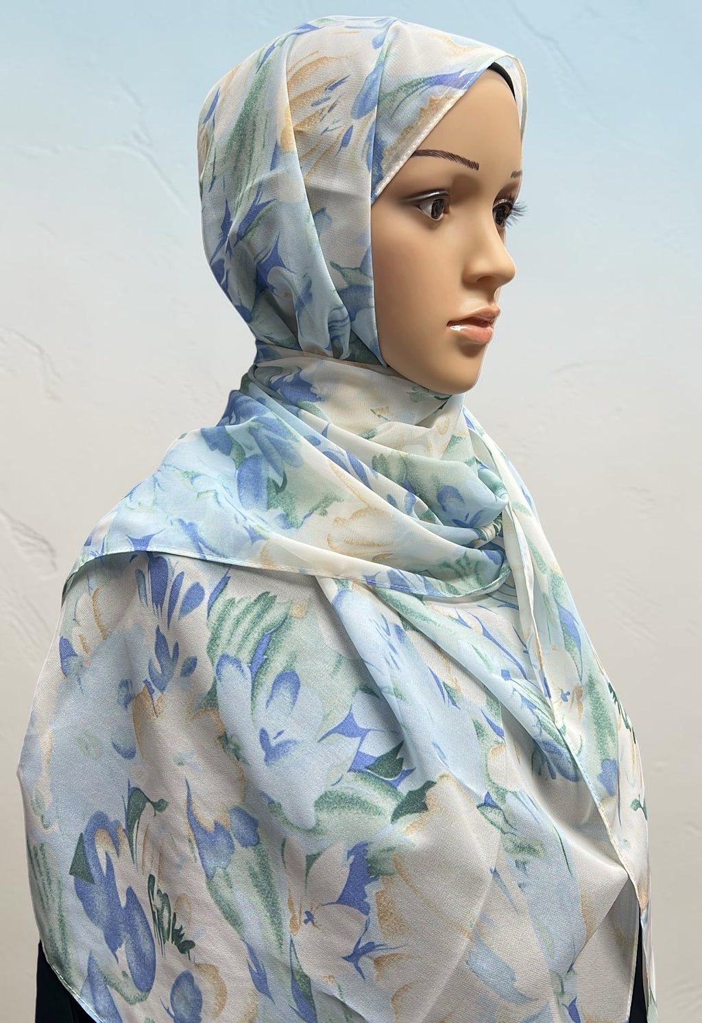 Printed Chiffon Hijab – Blue Swan | Lightweight Modest Hijab