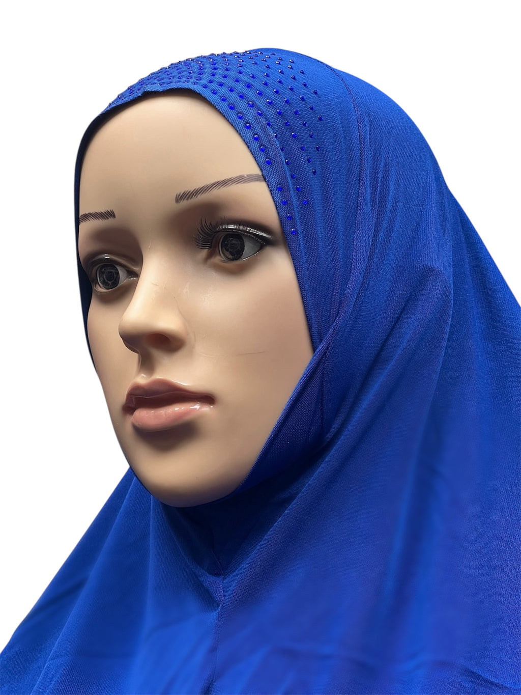 Girls Solid 1 Piece Slip On Hijab with Rhinestones  - Royal Blue