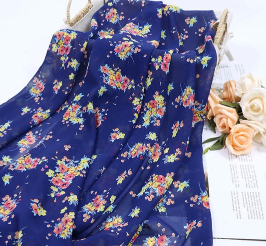 Square Print Chiffon - Navy Floral