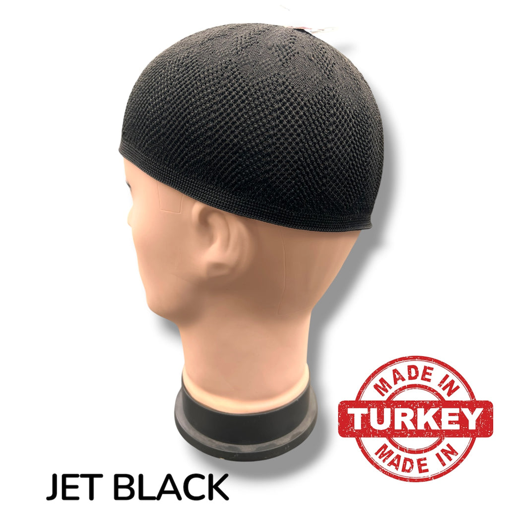 Standard One Size Turkish Knit Kufi - Jet Black 100% Polyester