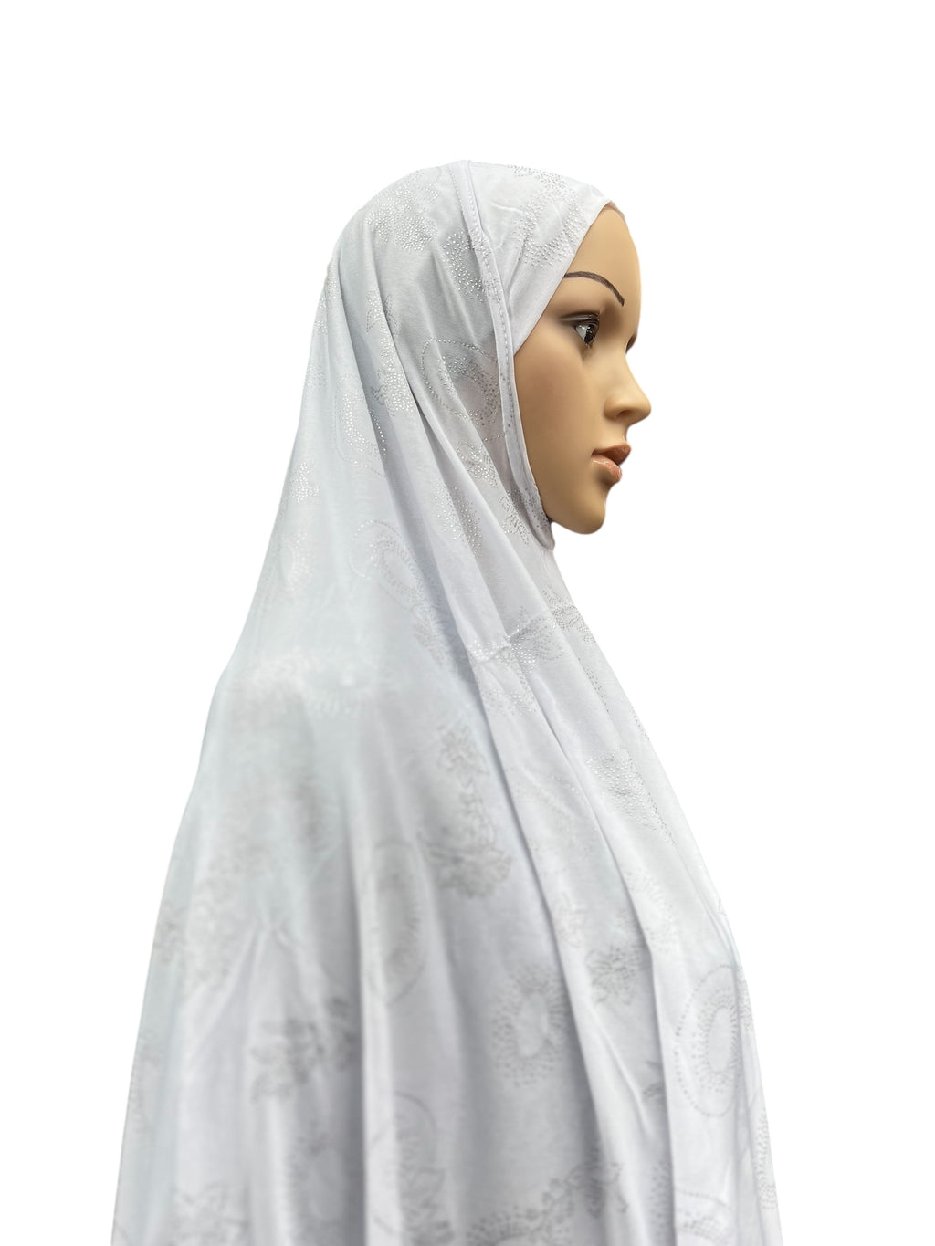 XL One-Piece Instant Hijab with Silver Rhinestones - White
