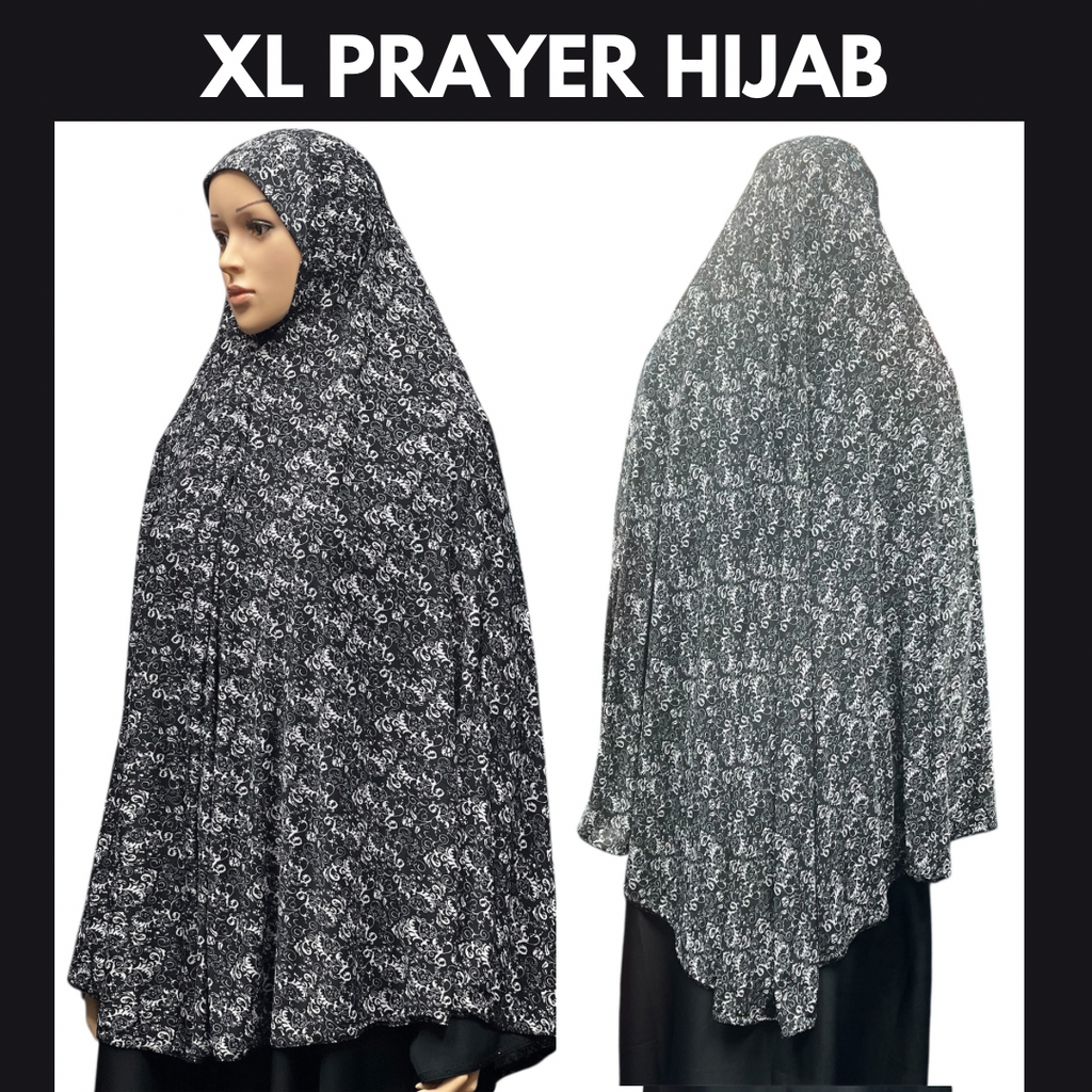 XL Women’s Printed Prayer Hijab - Black Paisley