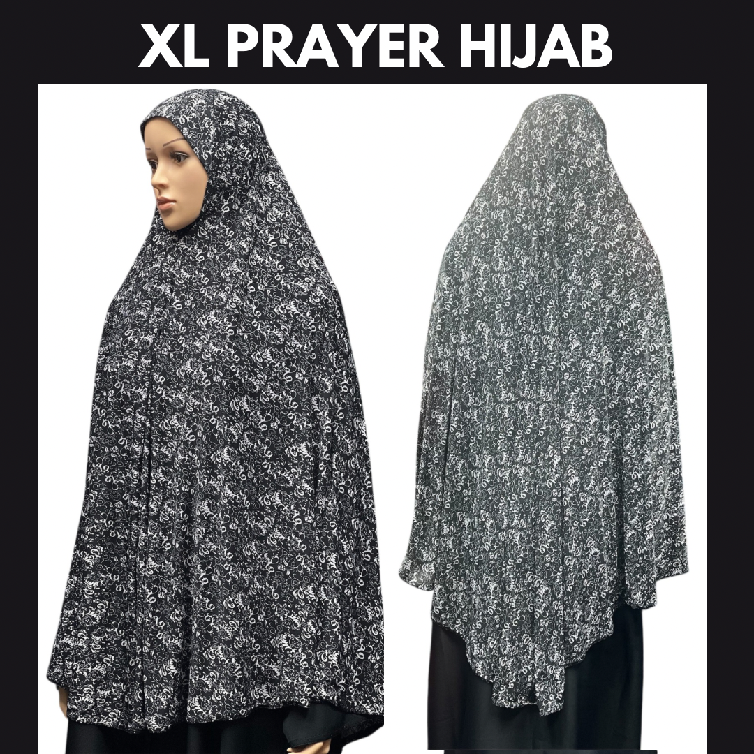 XL Women’s Printed Prayer Hijab - Black Paisley