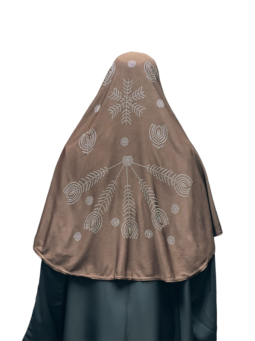 Girls Solid 1 Piece Slip On Hijab with Rhinestones  - Brown
