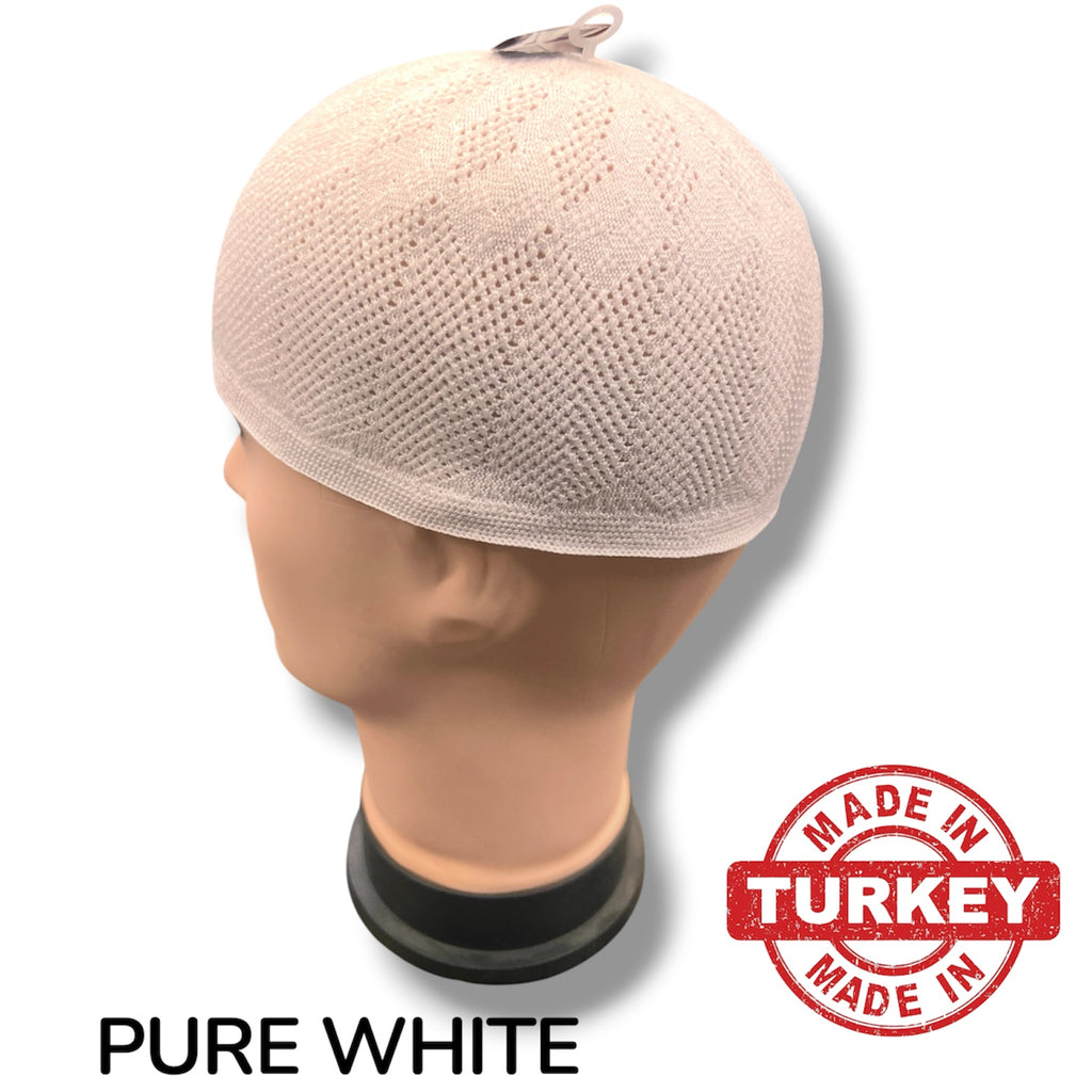 Standard One Size Turkish Knit Kufi - Pure White 100% Polyester