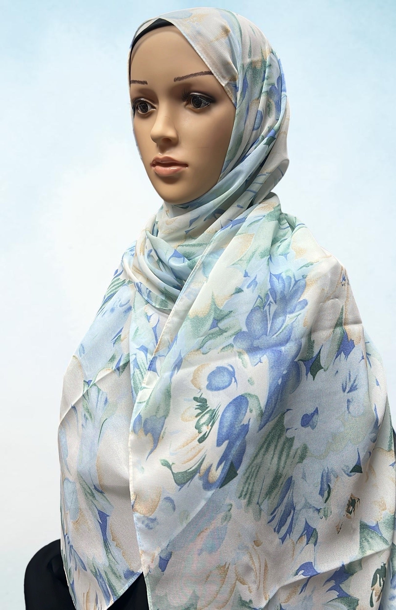 Printed Chiffon Hijab – Blue Swan | Lightweight Modest Hijab