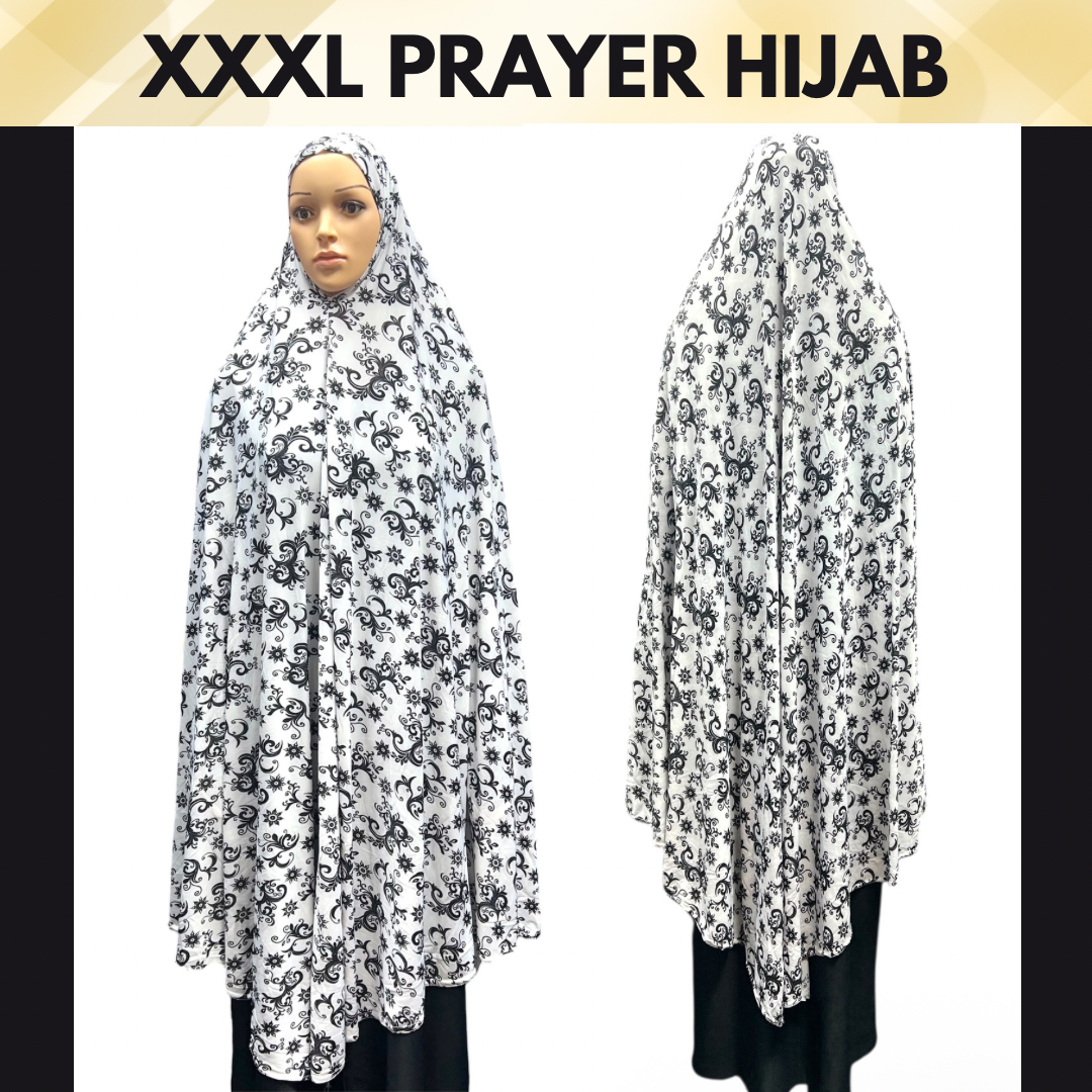 XXXL Women’s Printed Prayer Hijab - White Paisley