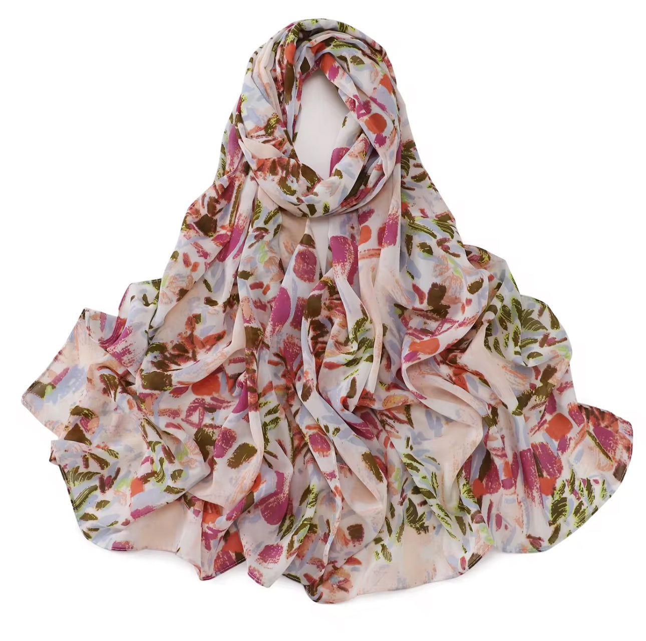 Printed Chiffon Hijab – Sunkist |Off-White with Florals | Lightweight Modest Hijab