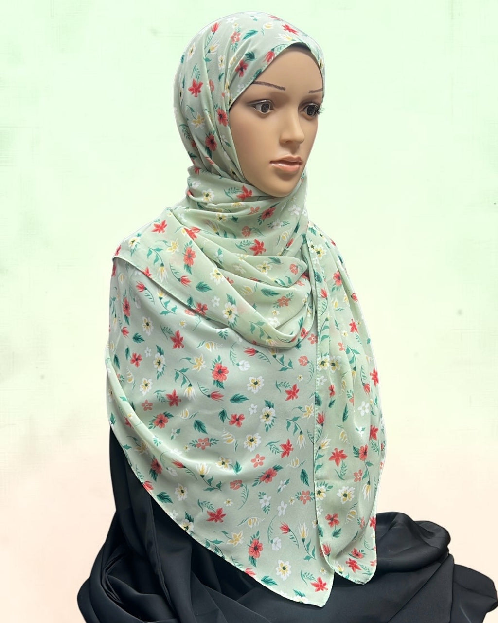 Printed Chiffon Hijab – Mint Gardenia | Lightweight Modest Hijab