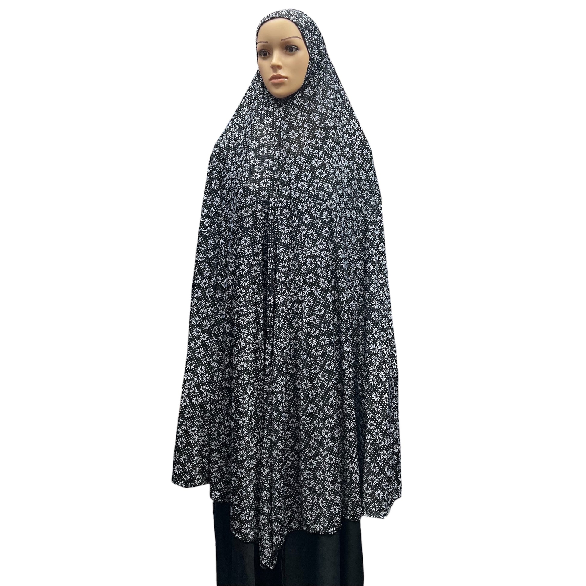 XXXL Women’s Printed Prayer Hijab - Black Sunflower