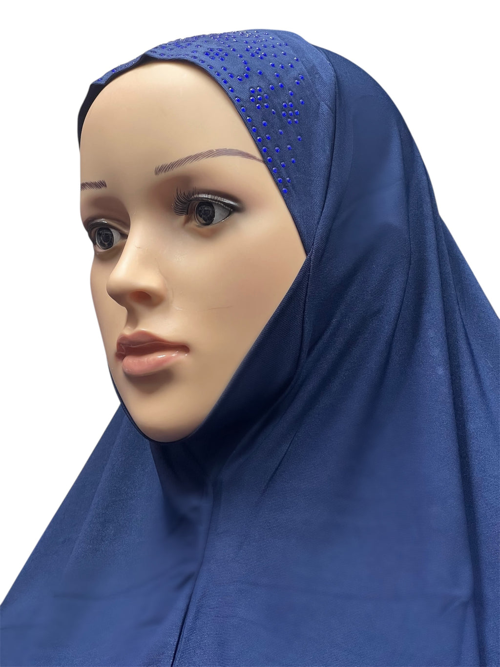 Girls Solid 1 Piece Slip On Hijab with Rhinestones  - Navy Blue