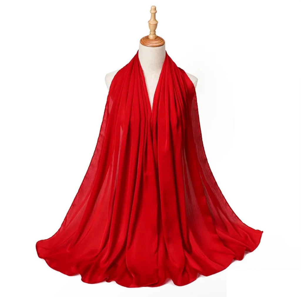 Crinkle Silk Hijab - Red
