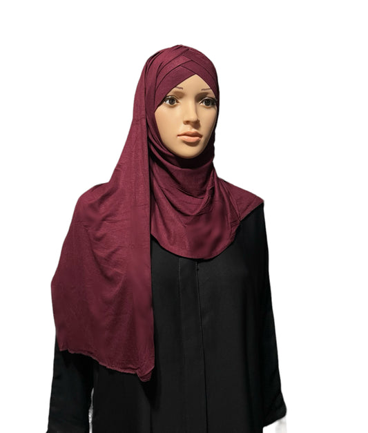 Criss Cross Jersey Hijab - Burgundy