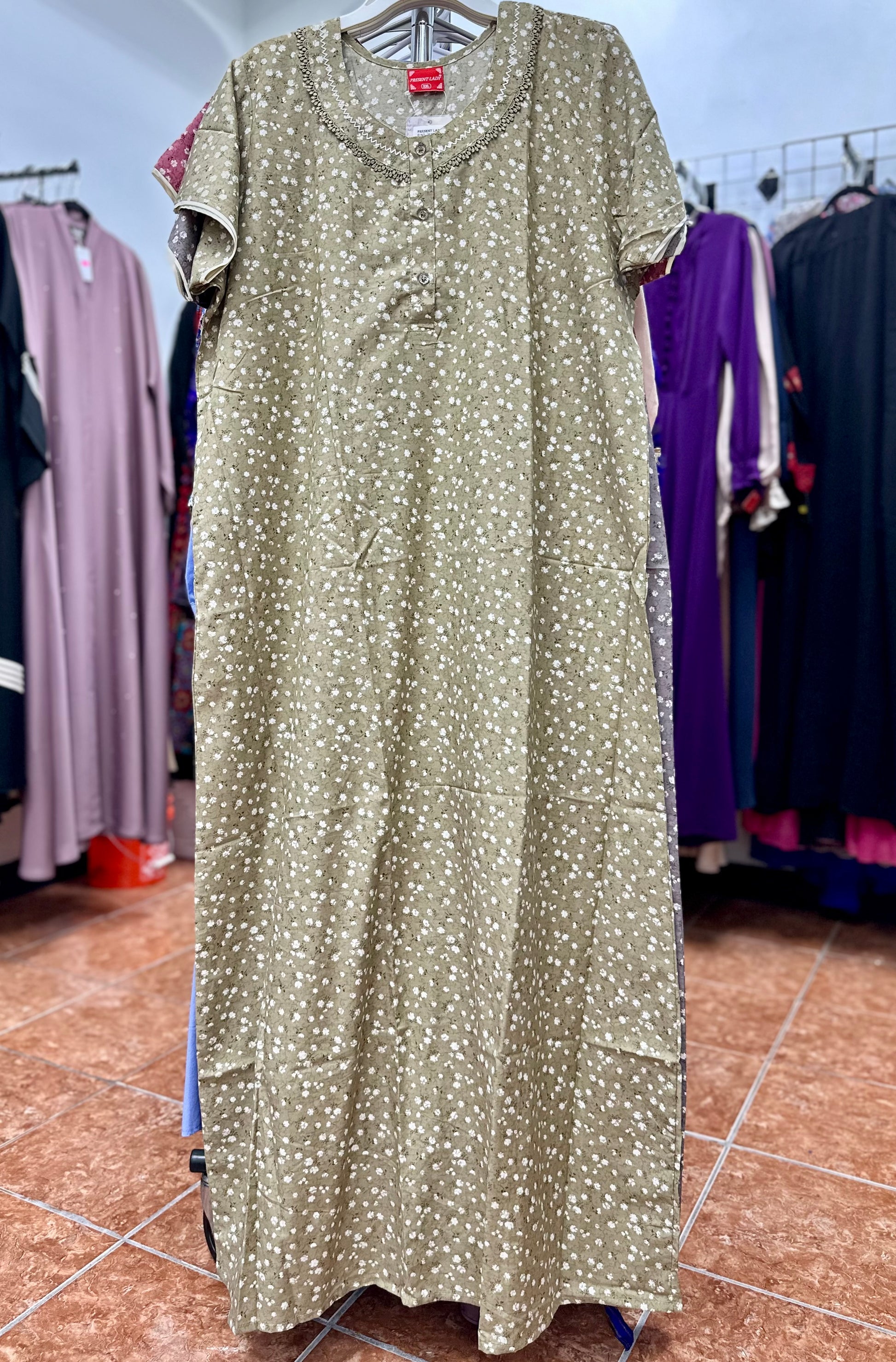 Cotton Blend Short Sleeve Maxi Nightgown