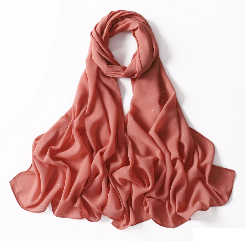 Shimmer Chiffon Hijab - Coral