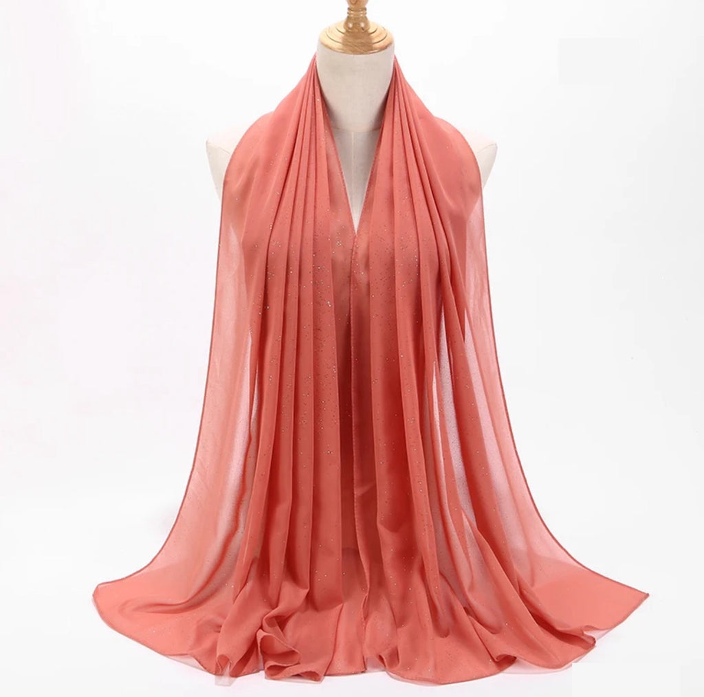 Shimmer Chiffon Hijab - Coral
