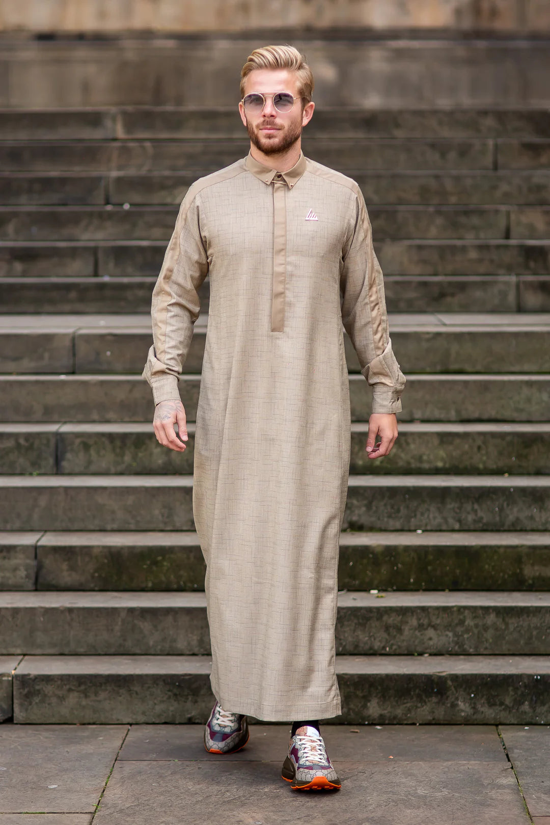 Men's AL AMEER Thobe Tan by Lawung – Slim Fit Muslim Dress